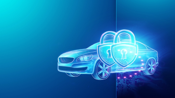 a blue hologram of a car is protected by two holographic locks