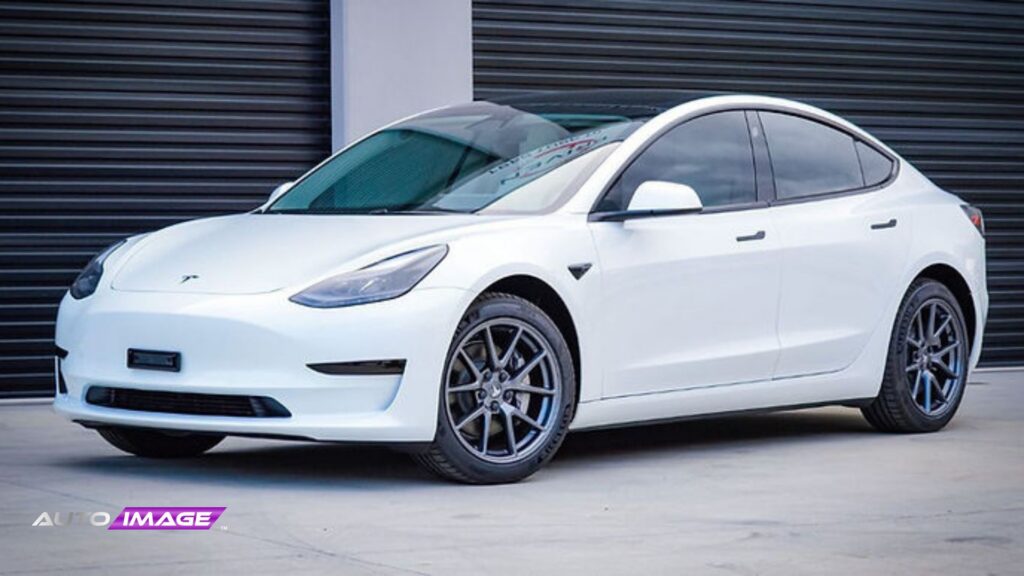 white Tesla with Window Film installation.